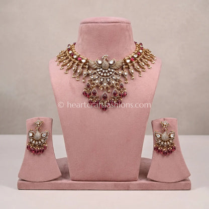 Royal Moissanite CZ Ruby Peacock Statement Choker