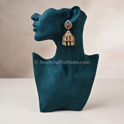 Sunehri Kundan Ruby Emerald Jhumka Earrings