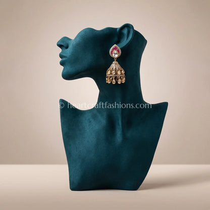 Sunehri Kundan Ruby Jhumka Earrings
