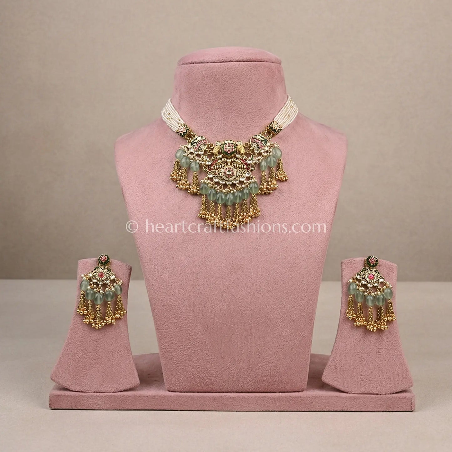Heritage Pachi Kundan Pearl Green Drop Choker