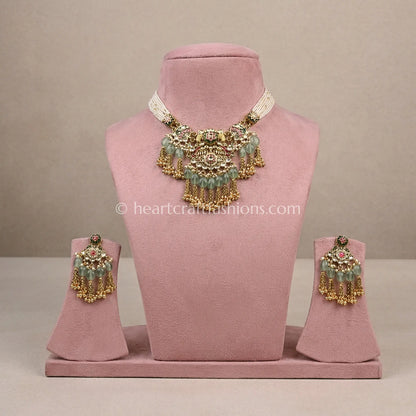 Heritage Pachi Kundan Pearl Green Drop Choker