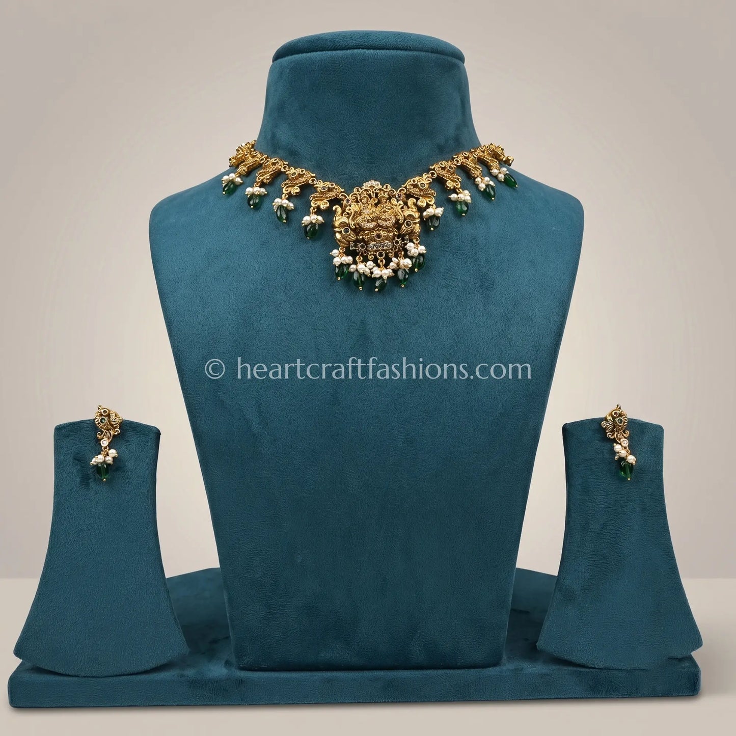 Antique Gold Goddess Lakshmi Floral Temple Choker Set