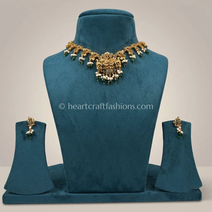 Antique Gold Goddess Lakshmi Floral Temple Choker Set