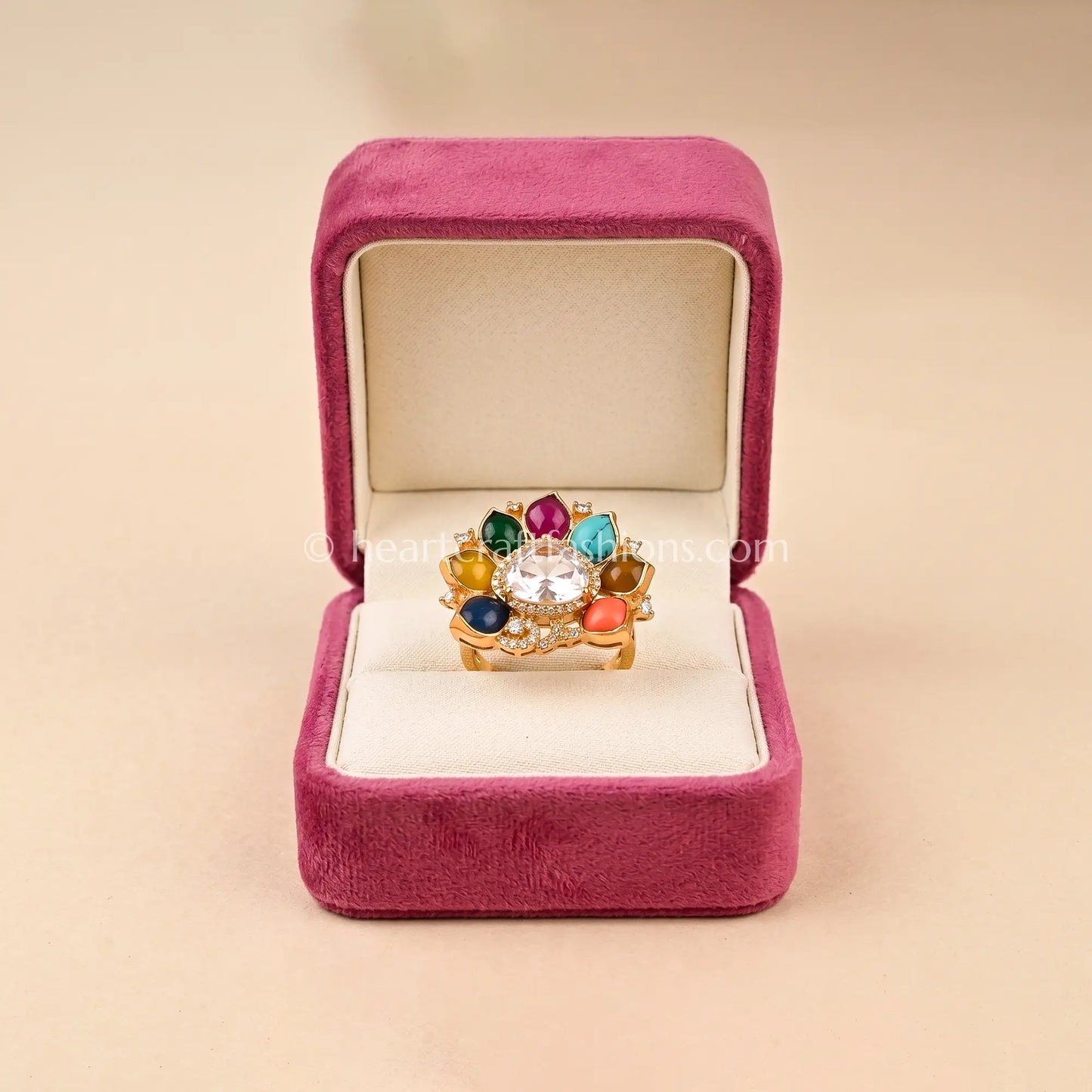 Navratna Pushp Moissanite Polki Ring