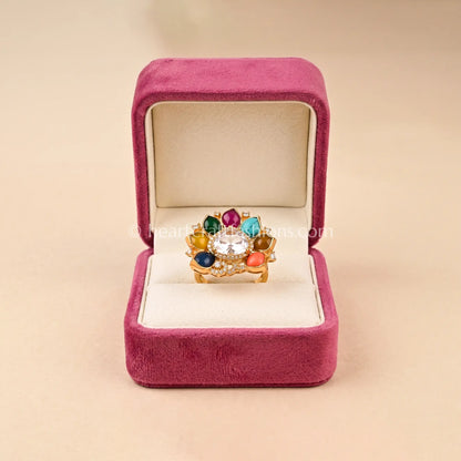Navratna Pushp Moissanite Polki Ring