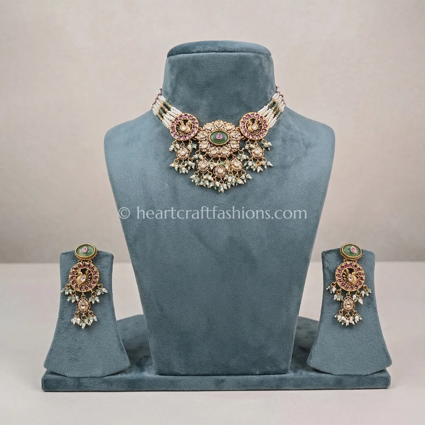 Heritage Pachi Kundan Pearl Meenakari Statement Choker
