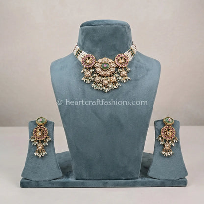 Heritage Pachi Kundan Pearl Meenakari Statement Choker