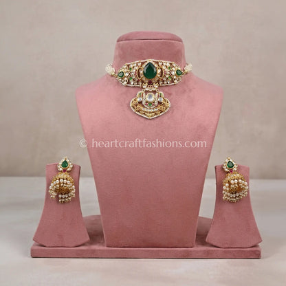 Rajputana Royal Green Doublet Choker Set