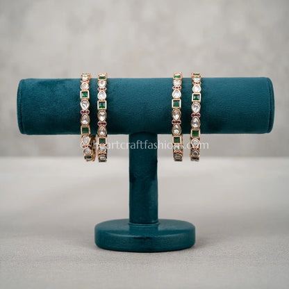 Emerald Double Line Sunehri Kundan Bangle Set