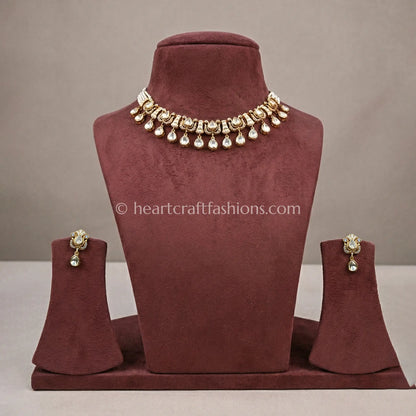 Royal Moissanite Polki & Antique Gold Crescent Choker Set