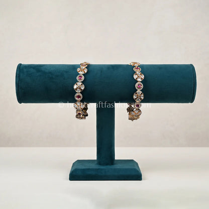 Ruby Floral Sunehri Kundan Sleek Bangles