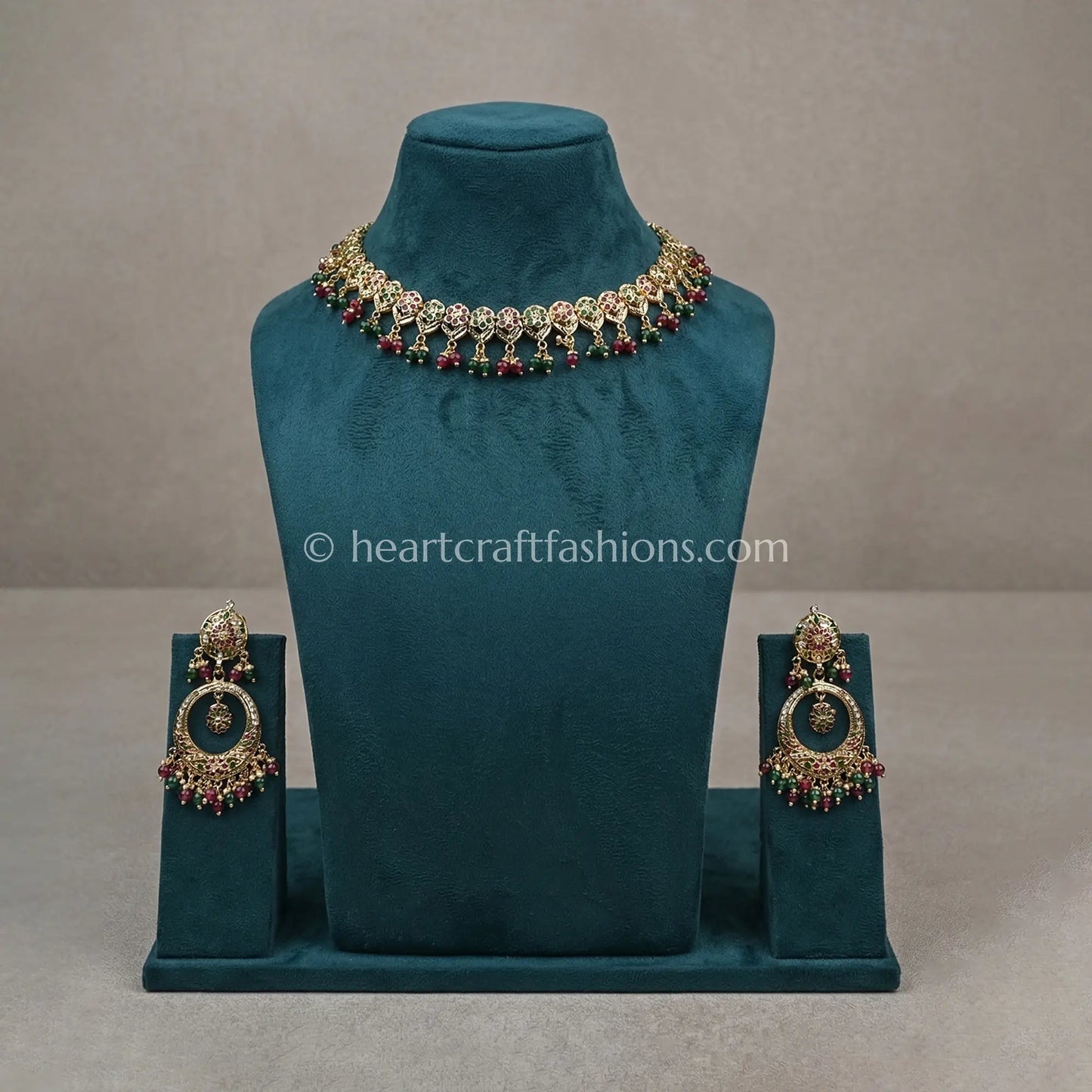 Punjabi Jadau Green Ruby Necklace