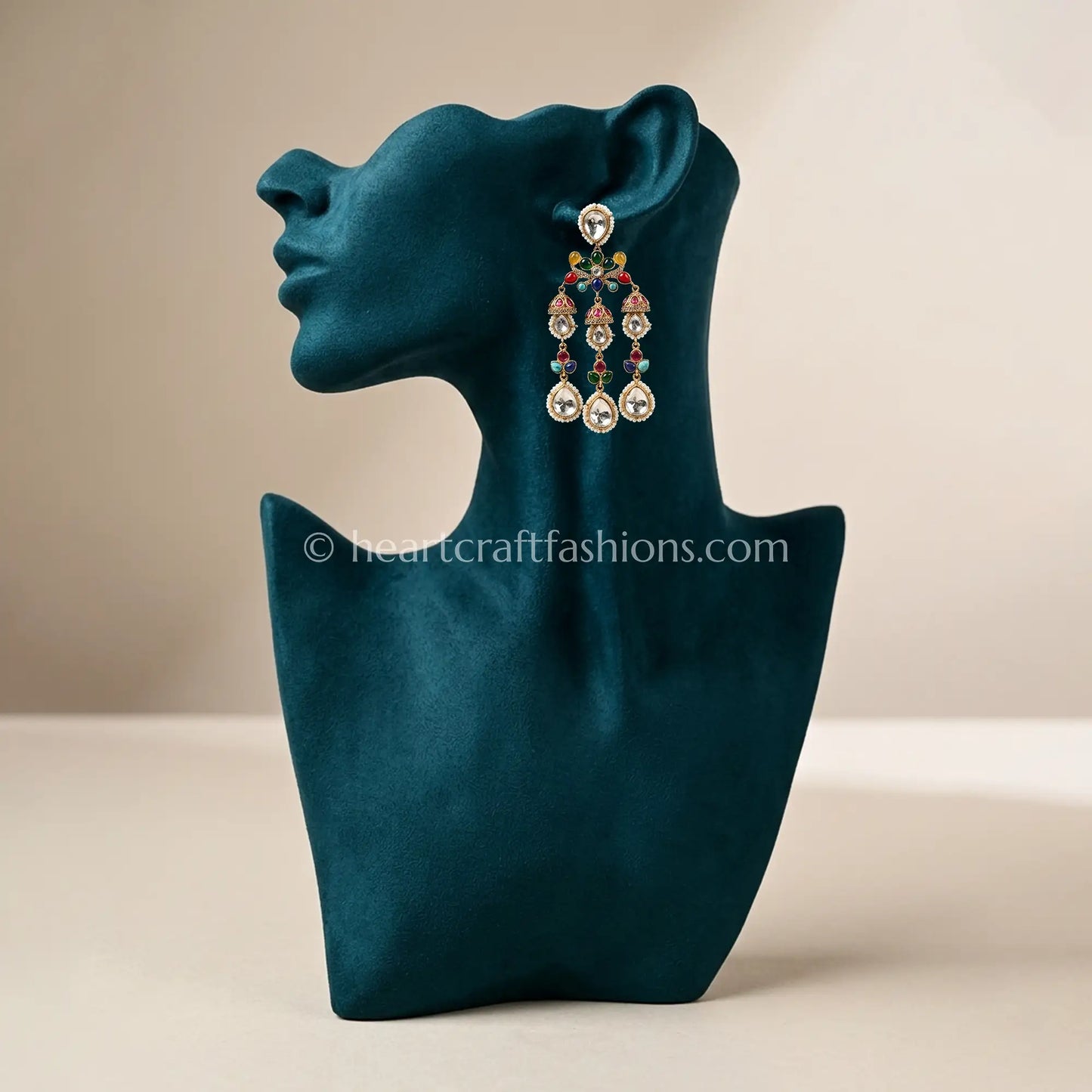 Rangtara Moissanite Navratna Danglers