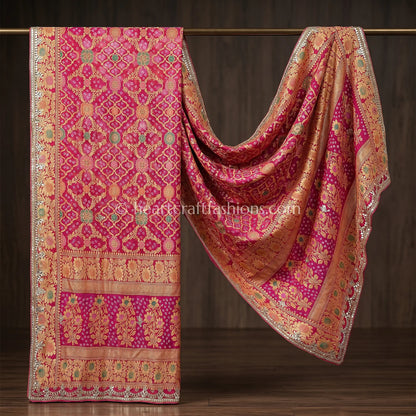Royal Rani Pink Bandhej Meenakari Gota Patti Khadi Georgette Dupatta