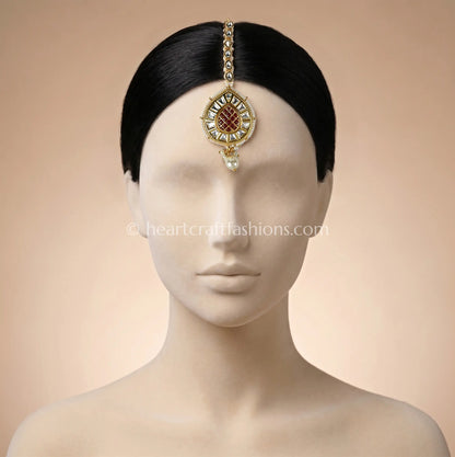 Ruby Heart Sunehri Kundan Maang Tikka