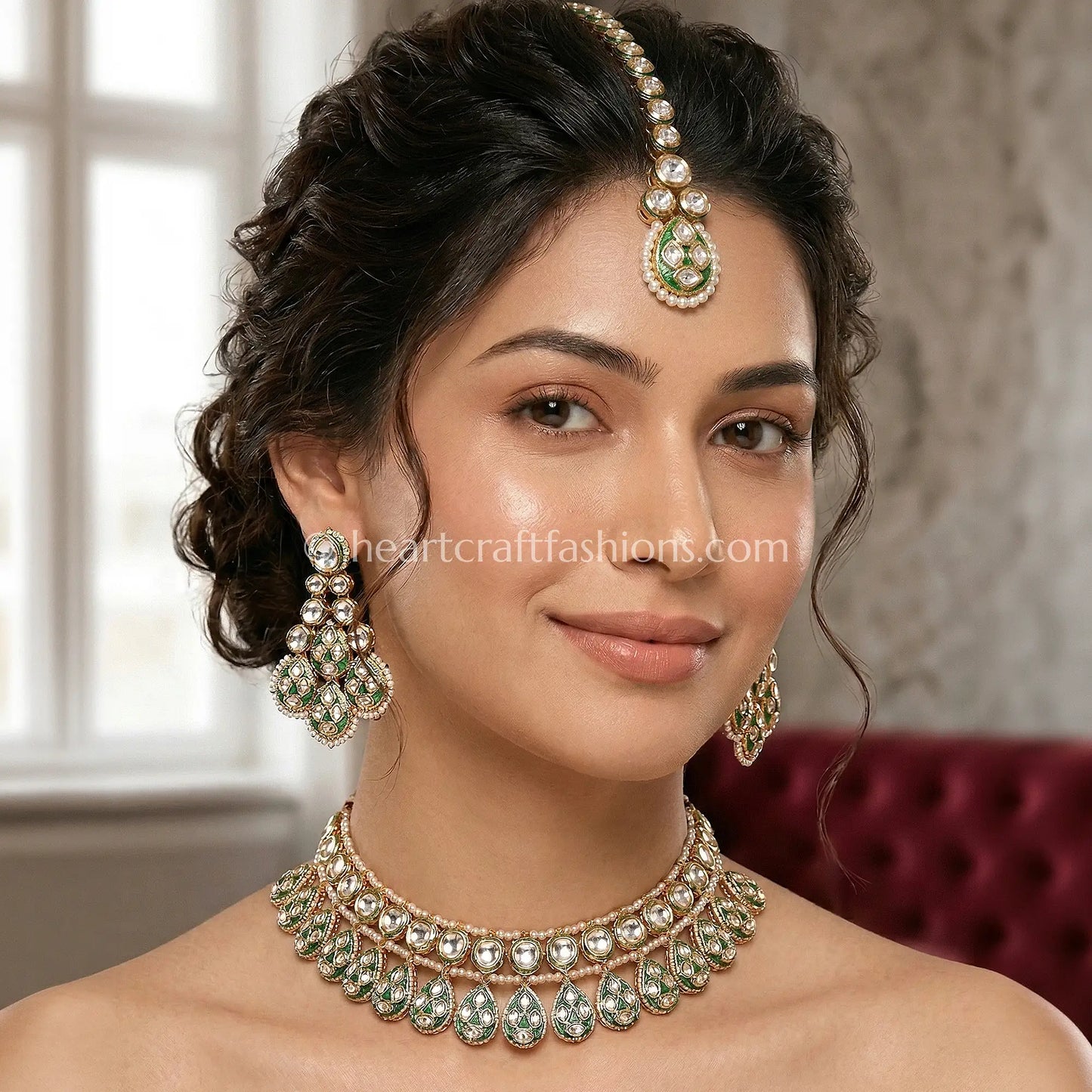 AC Kundan Pista Leaf Royal Choker Set