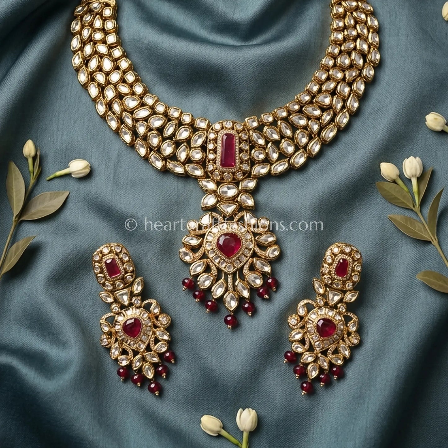AC Kundan Ruby Doublet Statement Choker Set