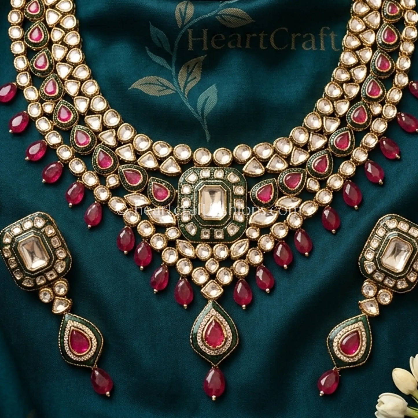 AC Kundan Victorian Ruby Drop Choker Set