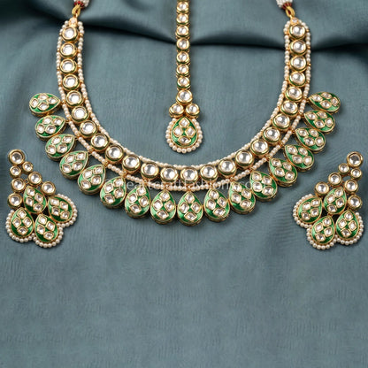 AC Kundan Pista Leaf Royal Choker Set