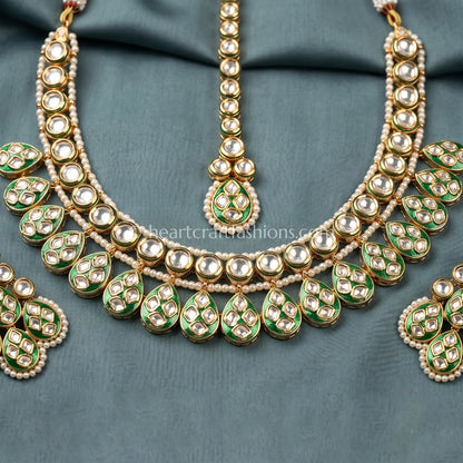 AC Kundan Pista Leaf Royal Choker Set