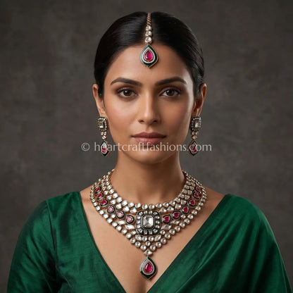 AC Kundan Victorian Ruby Drop Choker Set