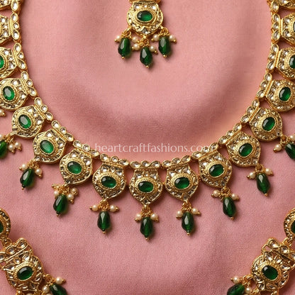 Ahmedabadi Kundan Emerald Drop Royal Choker Set