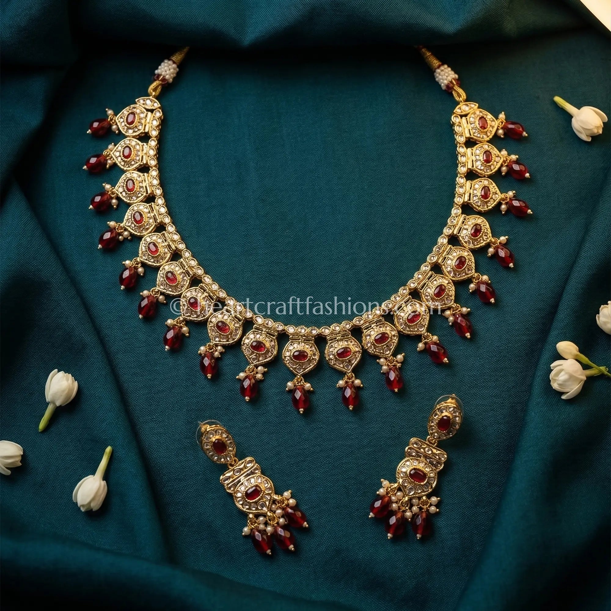 Ahmedabadi Kundan Ruby Drop Royal Choker
