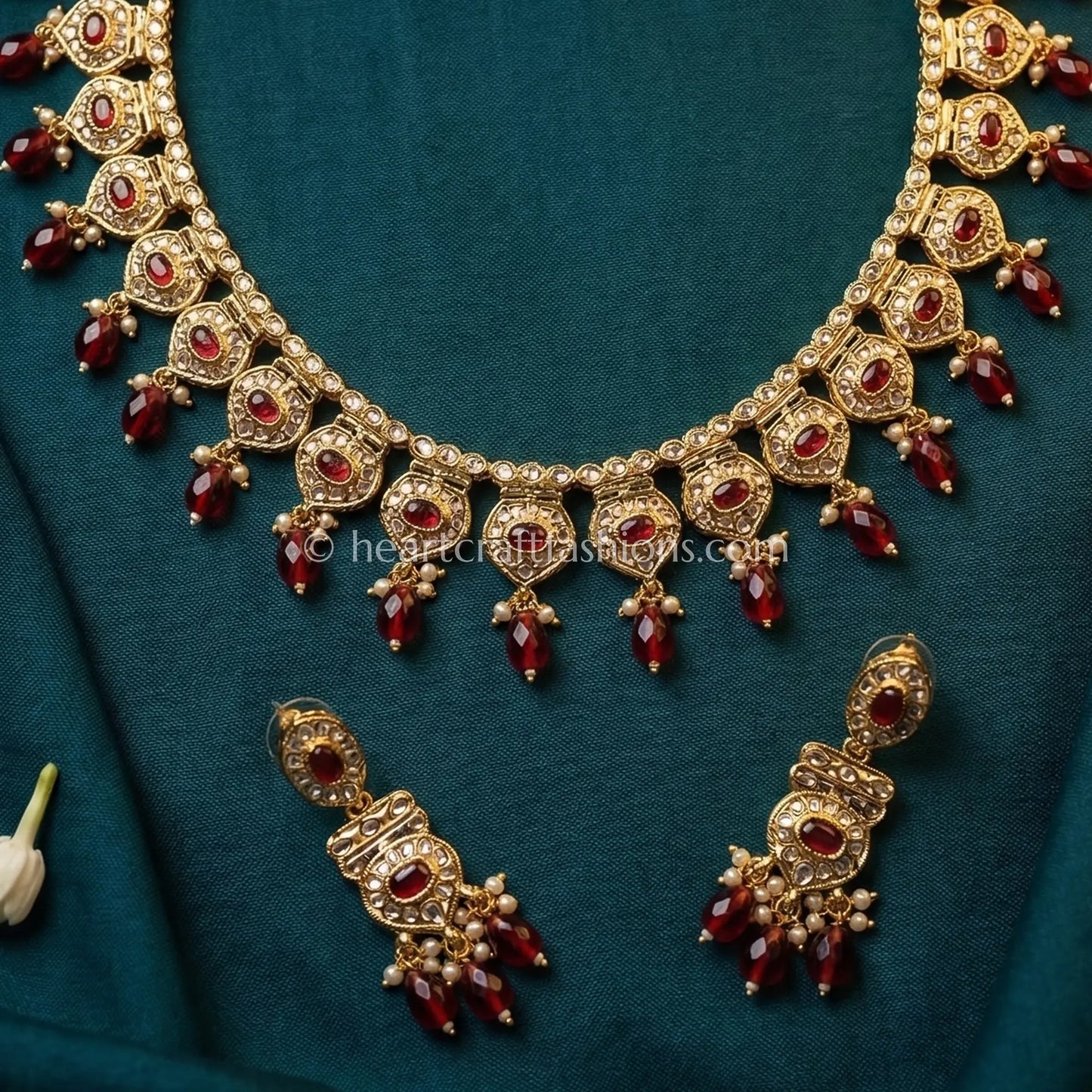 Ahmedabadi Kundan Ruby Drop Royal Choker
