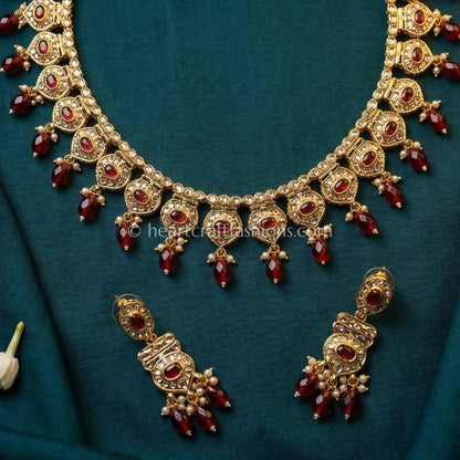 Ahmedabadi Kundan Ruby Drop Royal Choker