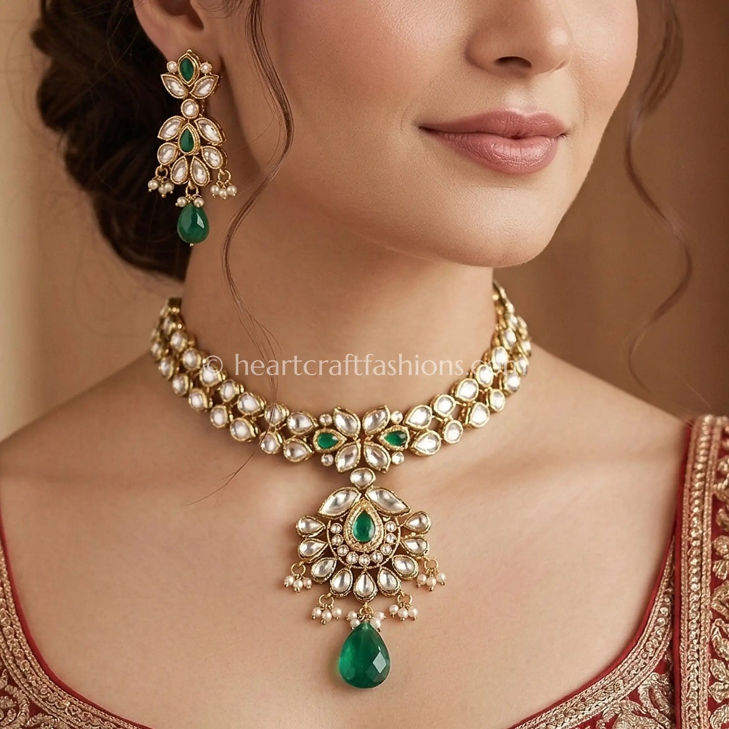Avira AC Kundan Emerald Drop Choker