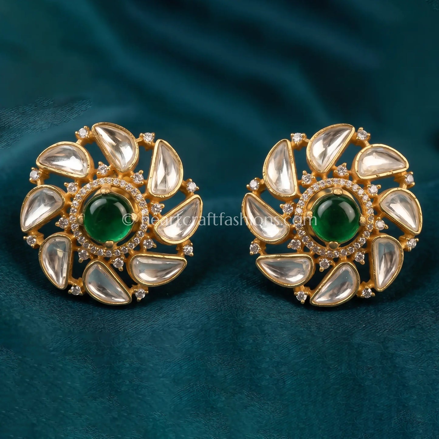 Aabha Emerald Moissanite Floral Stud Earrings