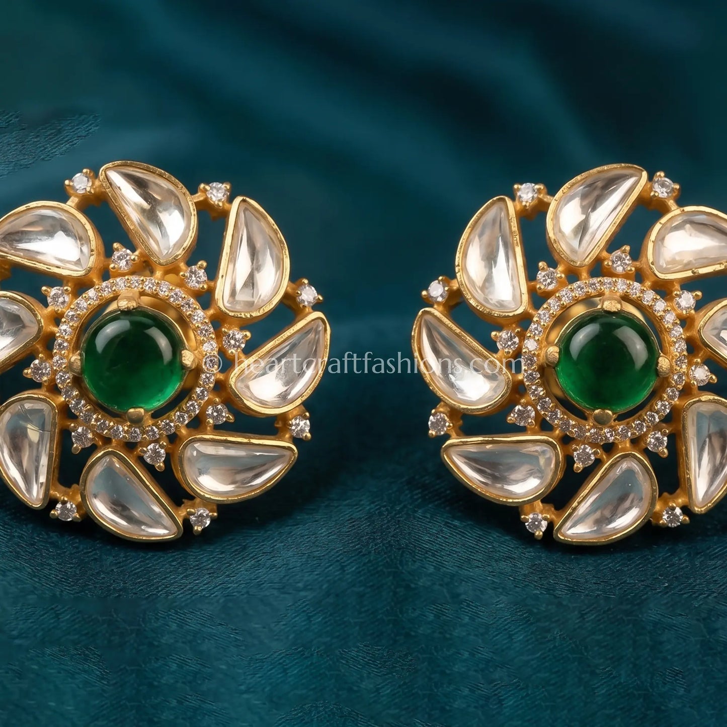 Aabha Emerald Moissanite Floral Stud Earrings