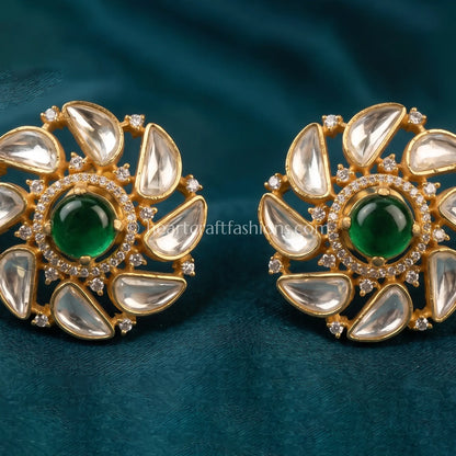 Aabha Emerald Moissanite Floral Stud Earrings