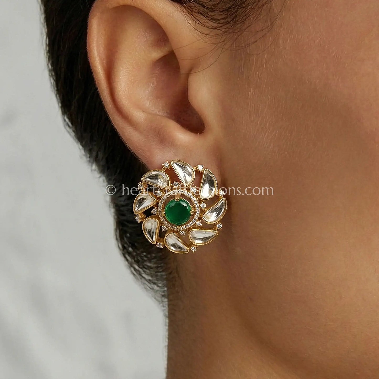 Aabha Emerald Moissanite Floral Stud Earrings