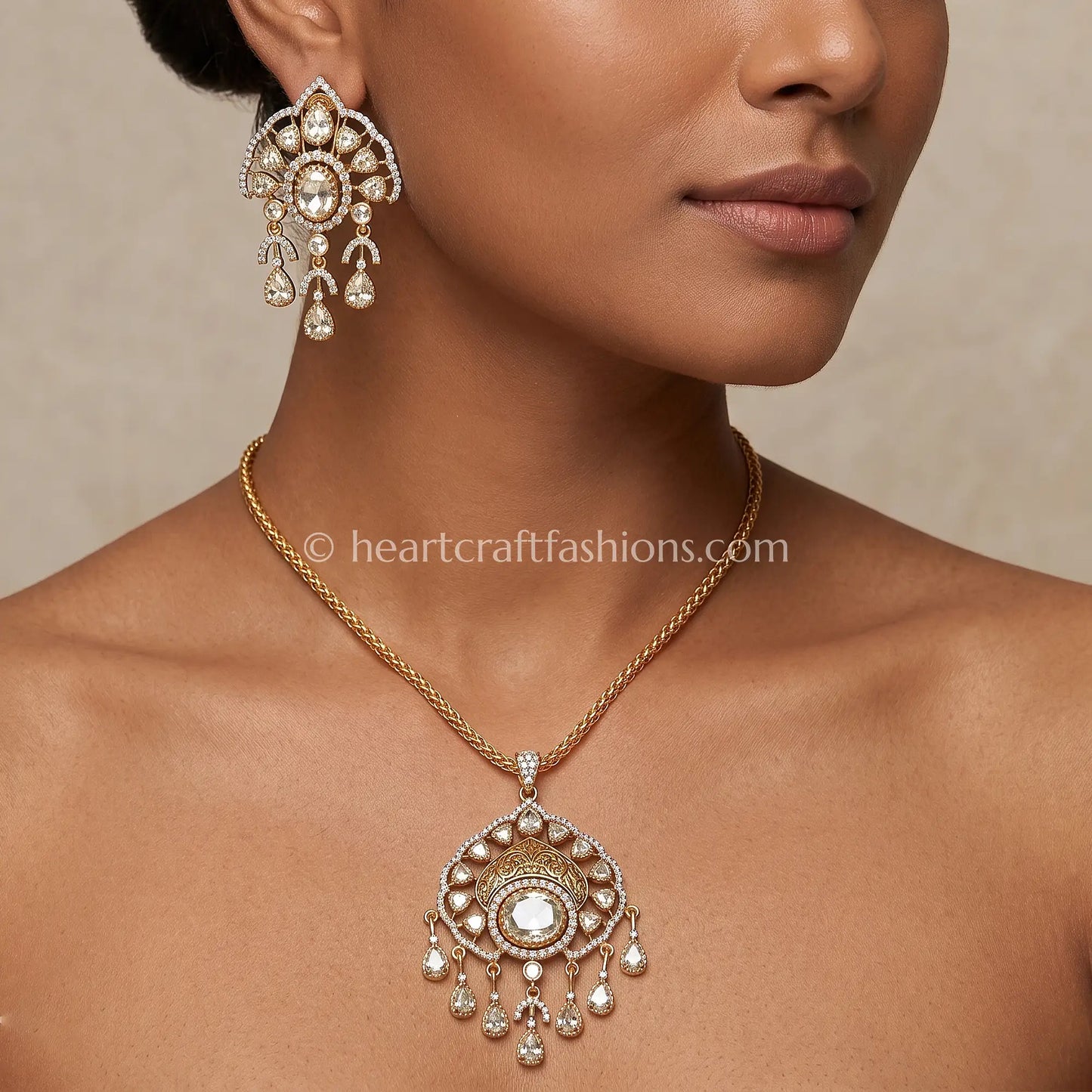 Aabha Moissanite Polki Pendant Set