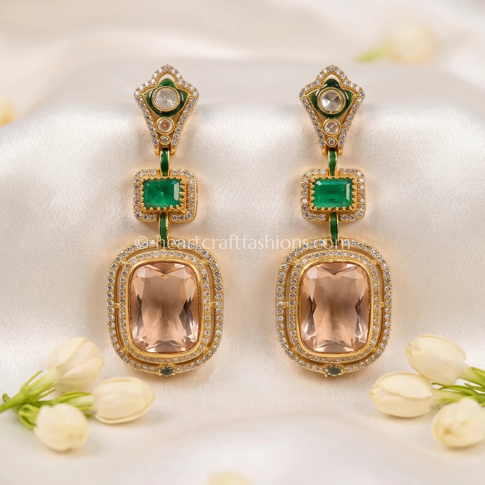 Aarna Emerald Moissanite Polki Doublet Earrings