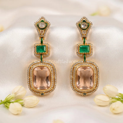 Aarna Emerald Moissanite Polki Doublet Earrings