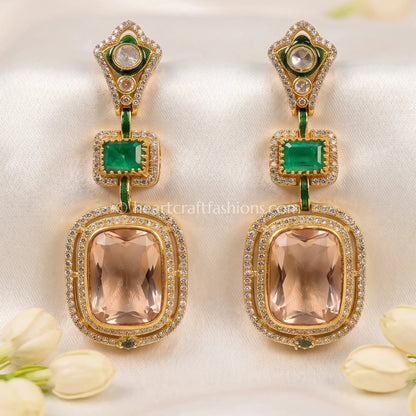 Aarna Emerald Moissanite Polki Doublet Earrings