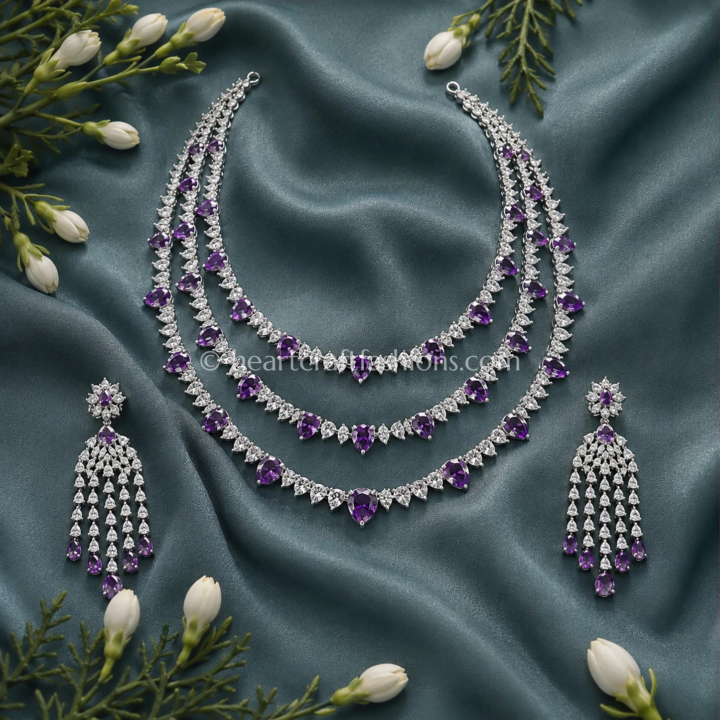 Amethyst Pear-Cut 3-Tier Layered Necklace Set