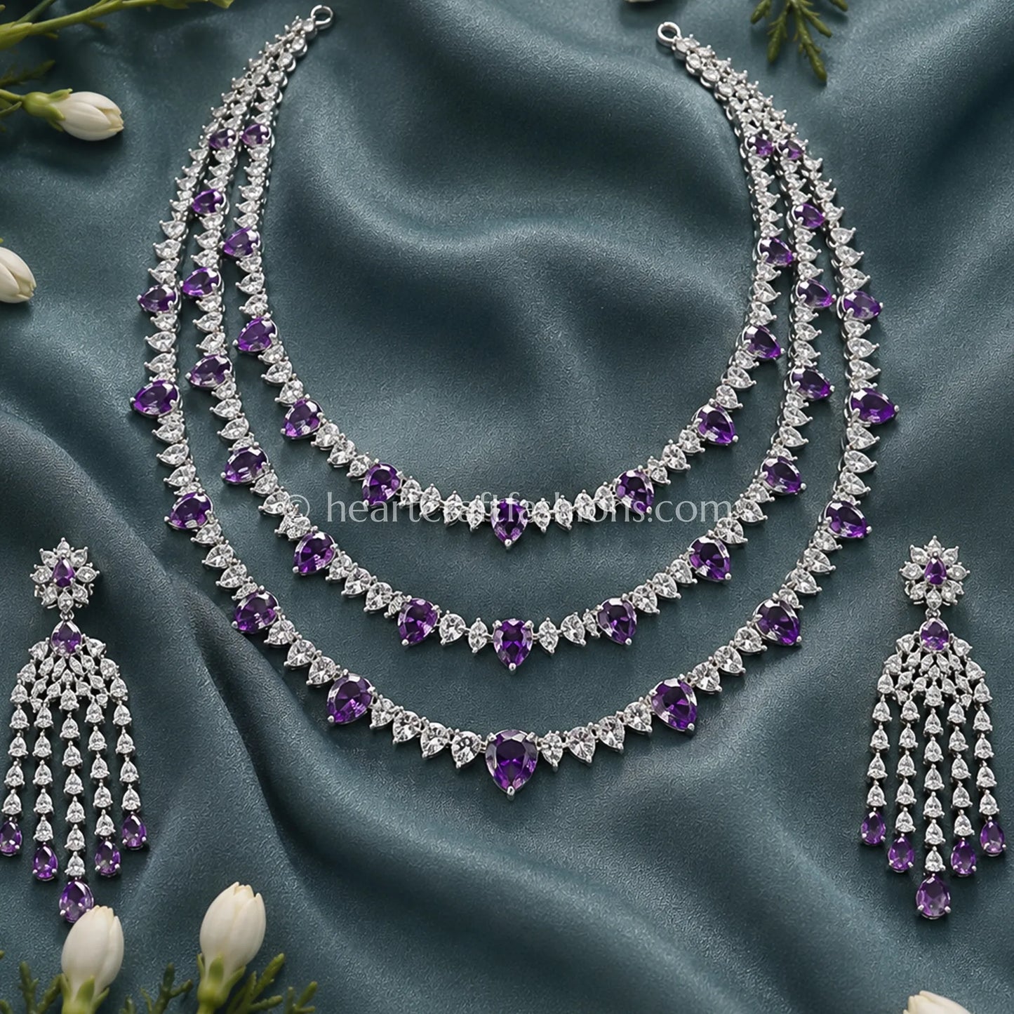 Amethyst Pear-Cut 3-Tier Layered Necklace Set