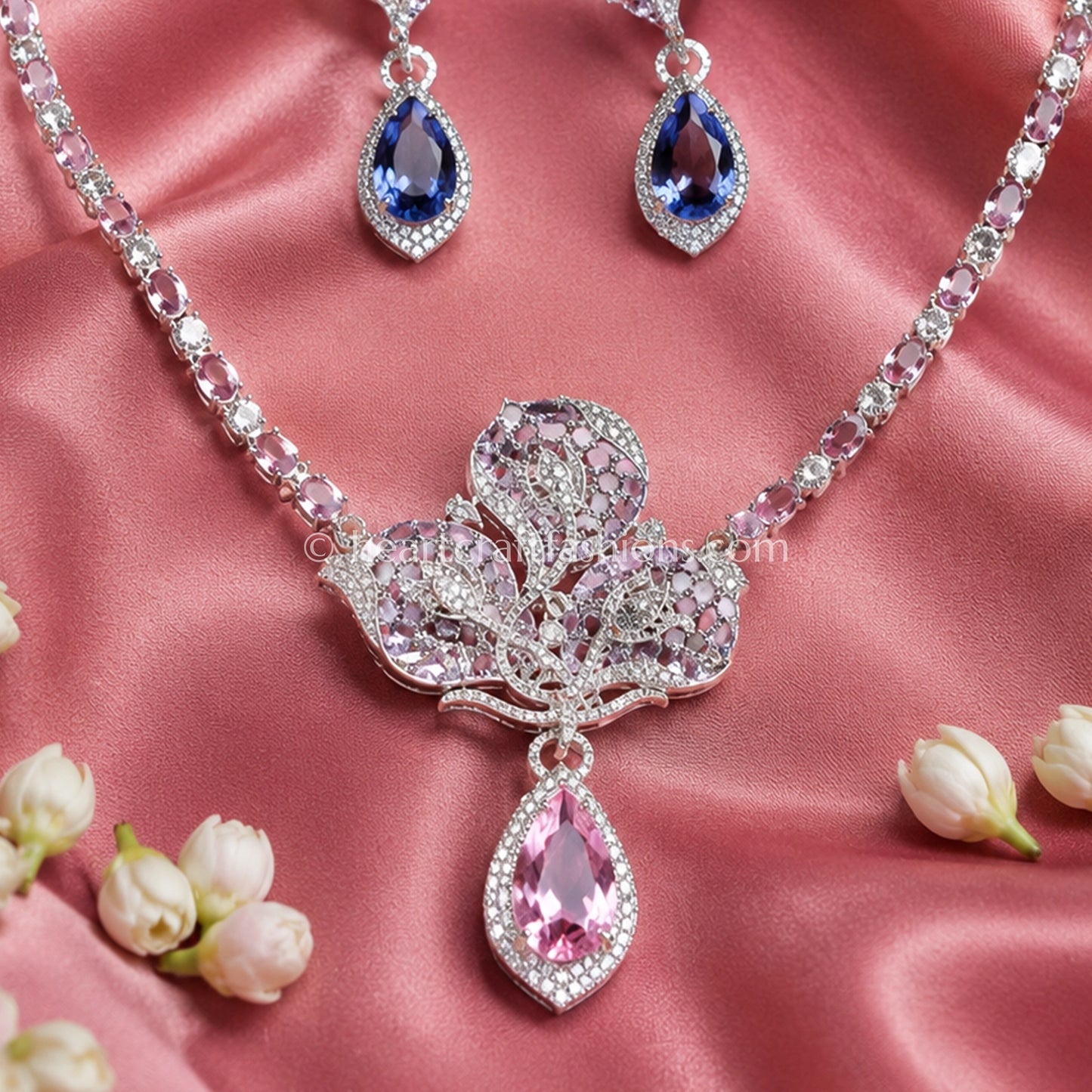 Amethyst & Morganite Orchid Bloom Pendant Set