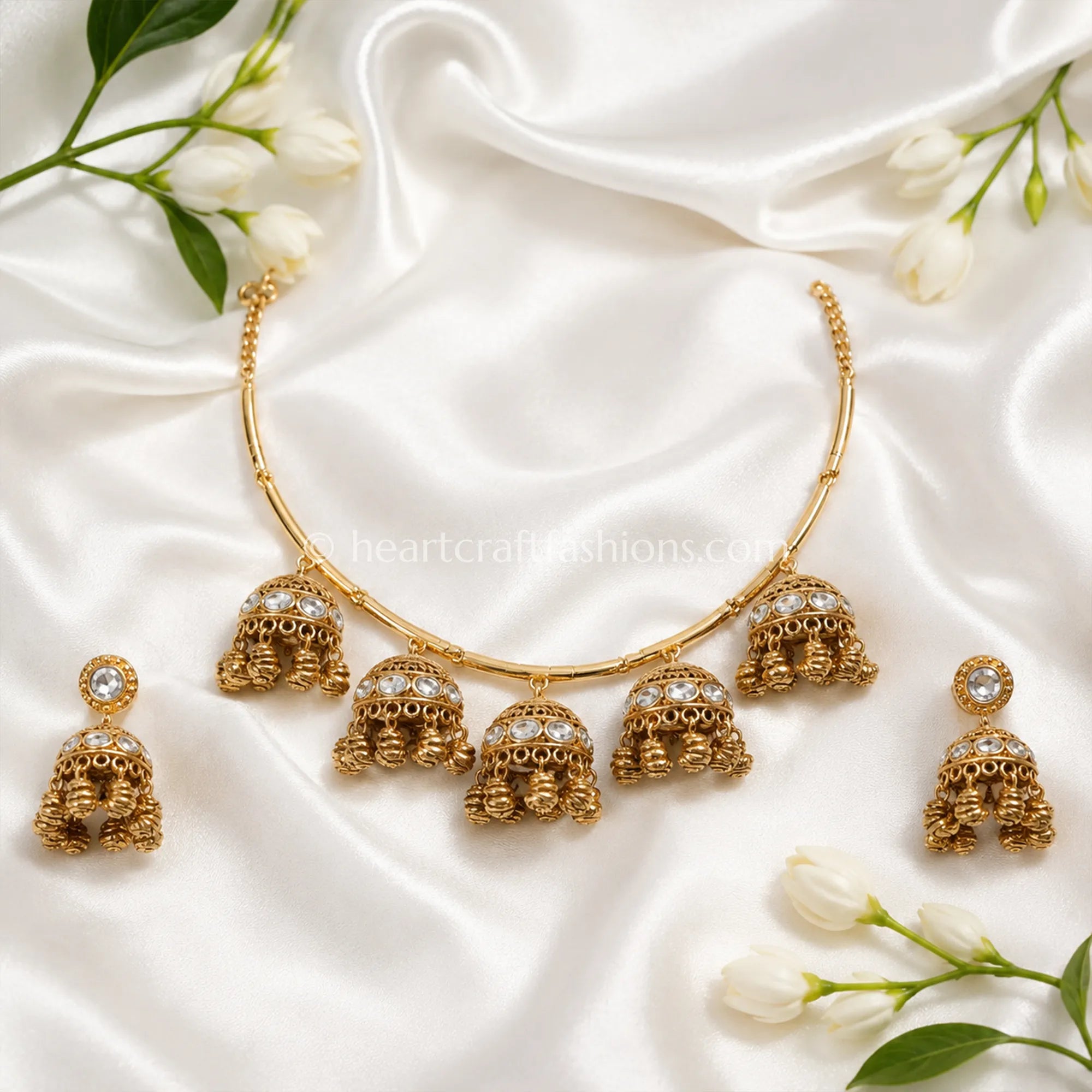 Amrapali-Inspired Antique Gold Hasli with Multi-Jhumka Charms & Kundan Accents