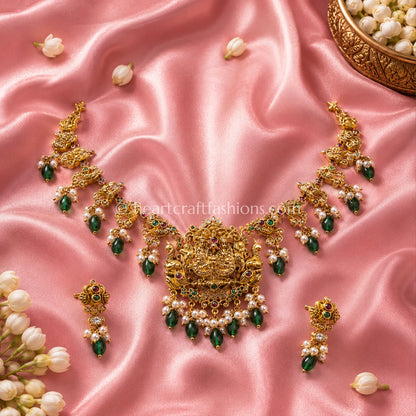 Antique Gold Goddess Lakshmi Floral Temple Choker Set