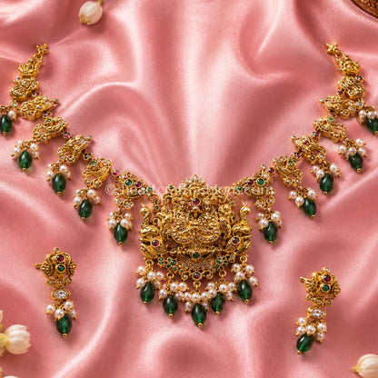 Antique Gold Goddess Lakshmi Floral Temple Choker Set