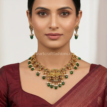 Antique Gold Goddess Lakshmi Floral Temple Choker Set
