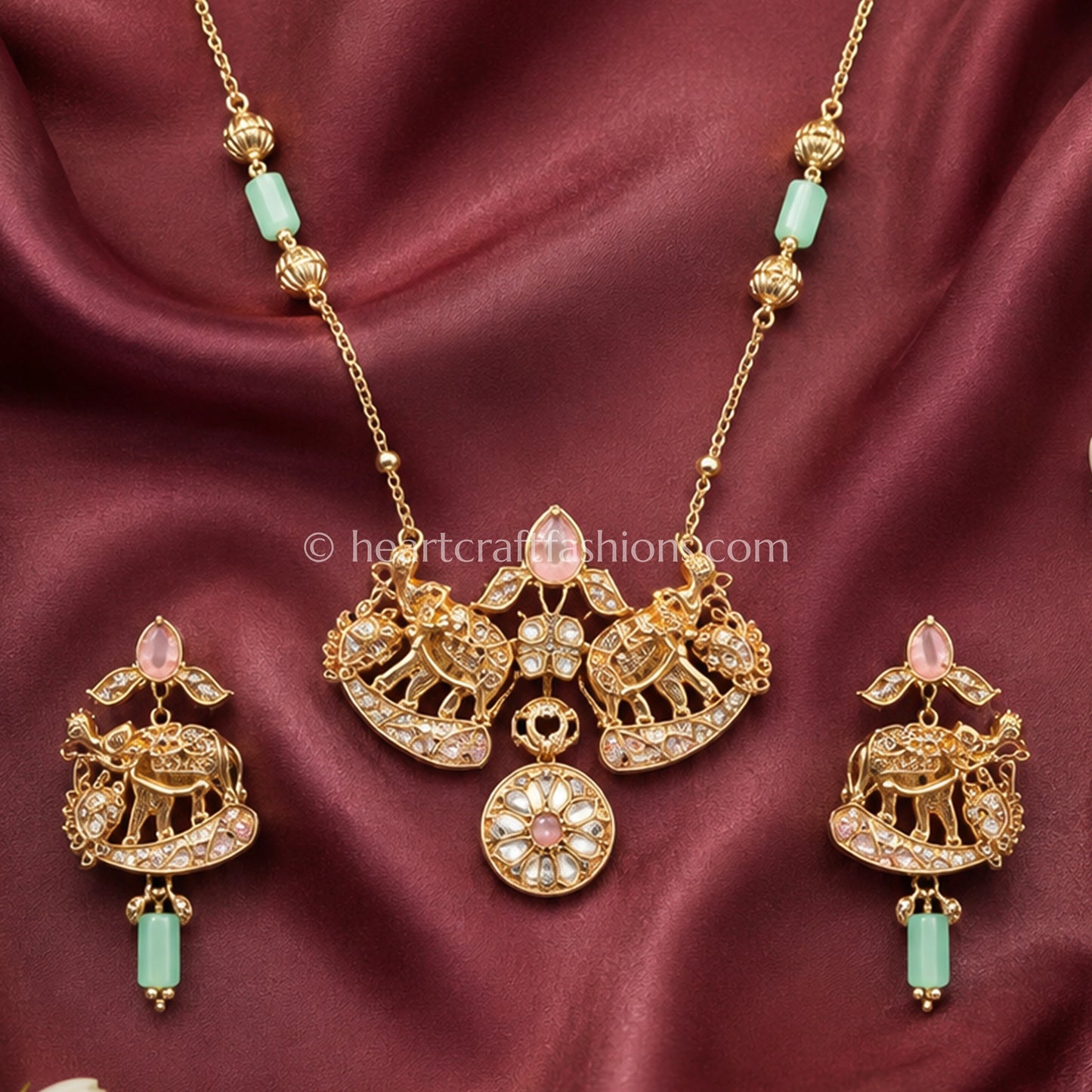Aqua Amrapali Elephant Pendant Set