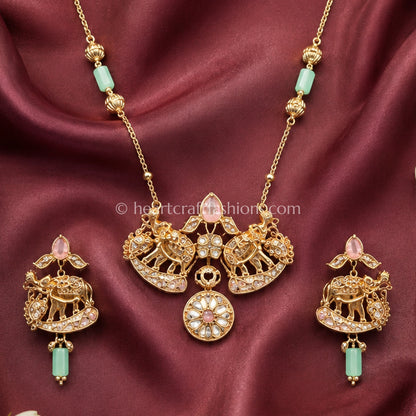 Aqua Amrapali Elephant Pendant Set