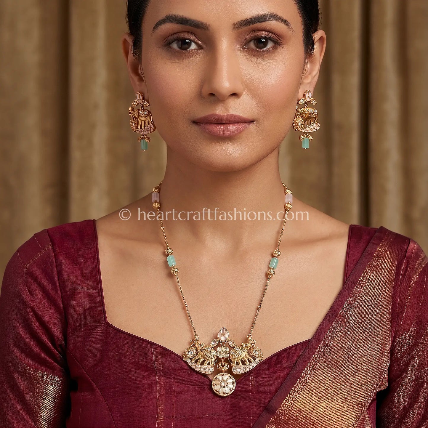 Aqua Amrapali Elephant Pendant Set