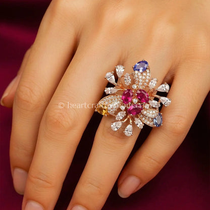 Aurora Blossom Zircon Cocktail Ring
