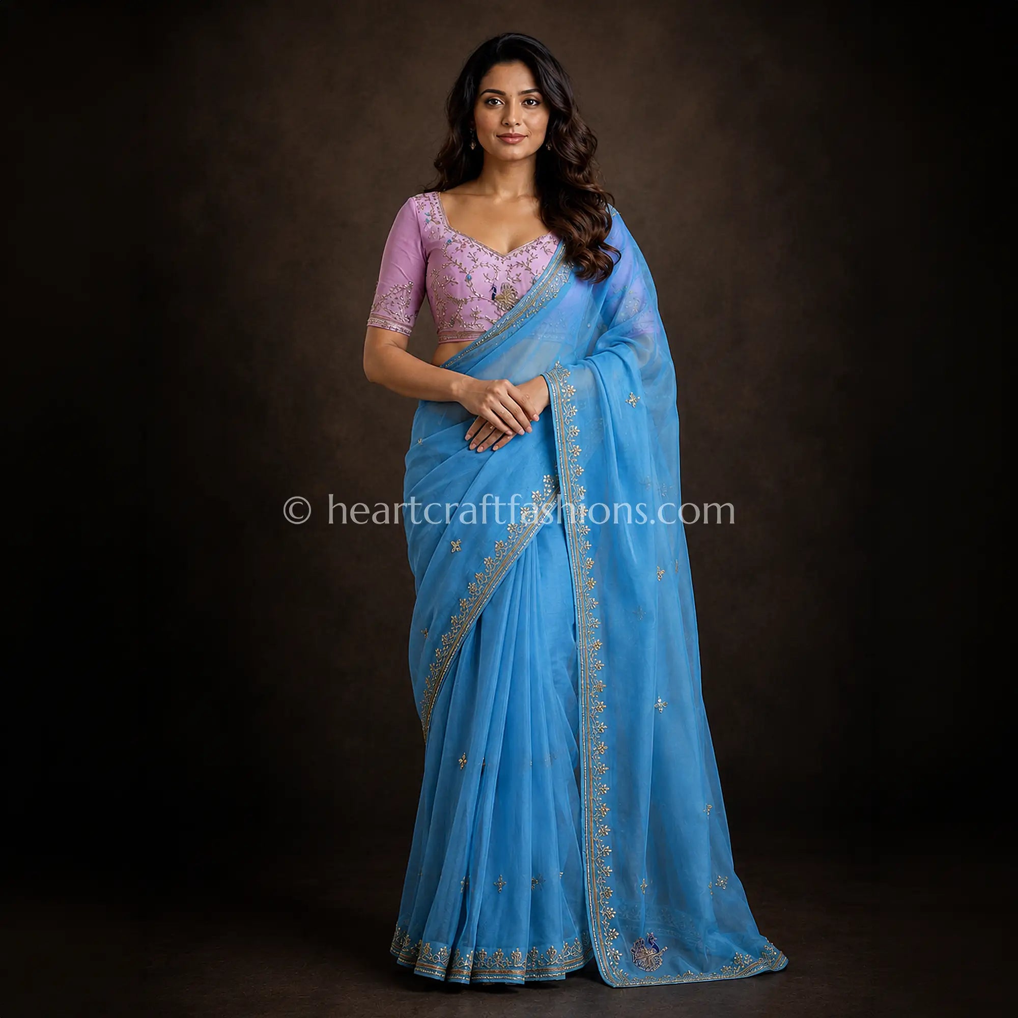 Azure Mor Organza Gota Patti Saree